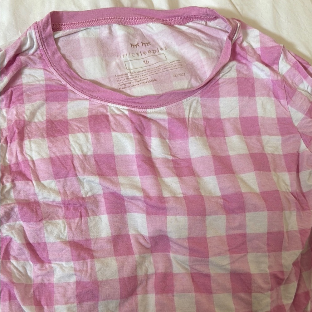 Little sleepies girls size 16 Pink and White Checkered long pajamas